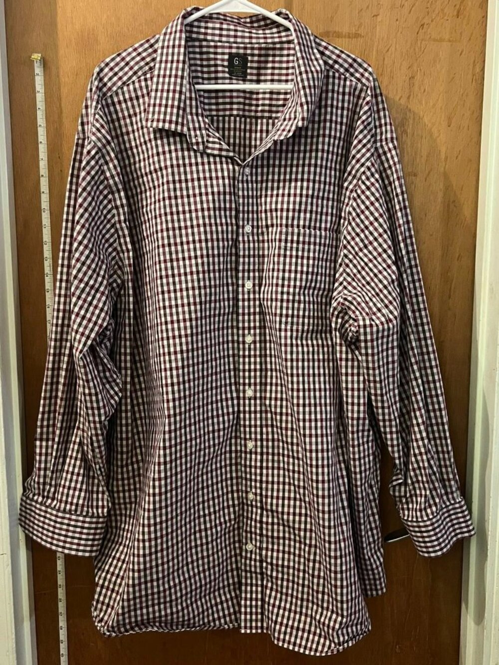 🐻Size 22-37/38 - GS - Men's Red and White Plaid Long Sleeve Button-Down